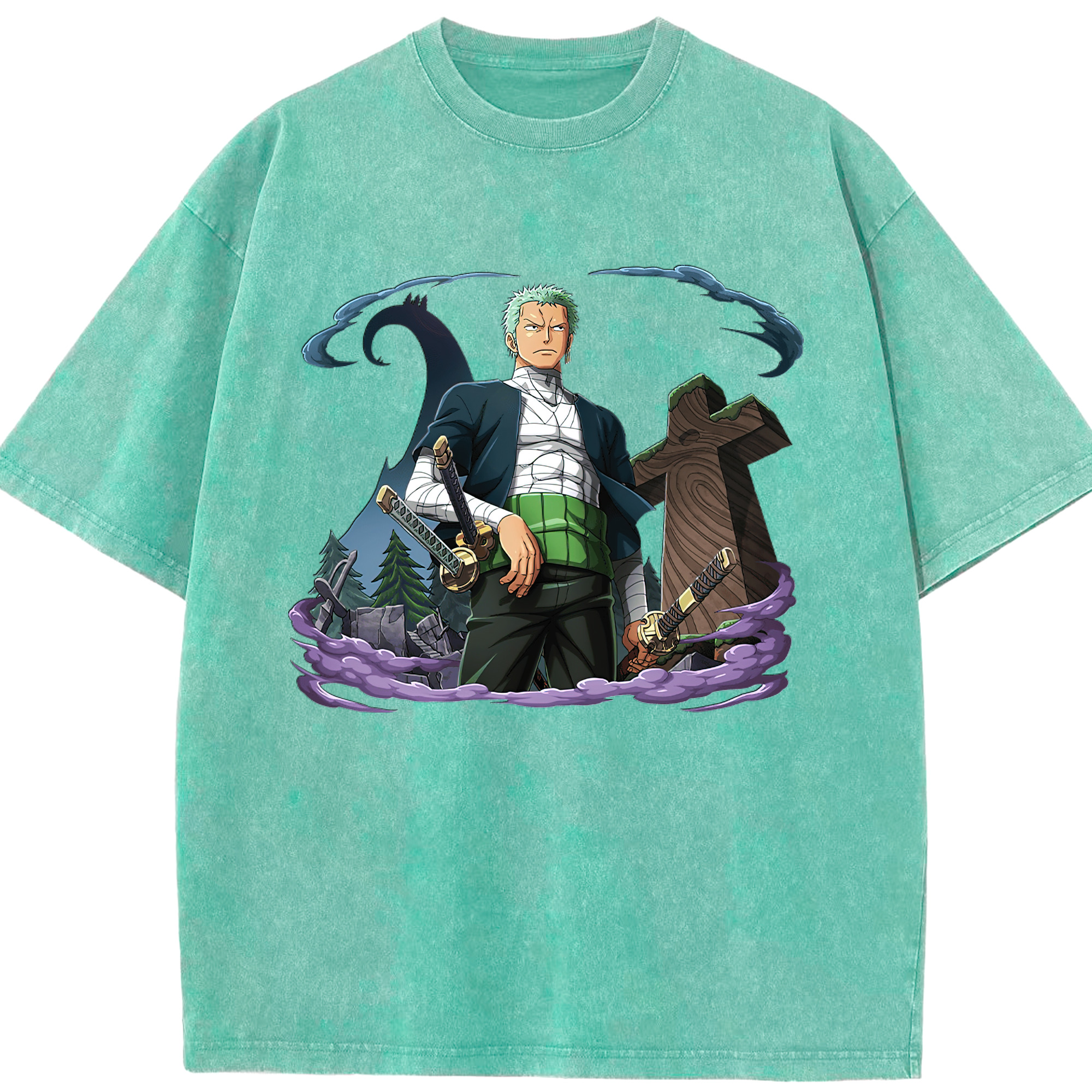 ワンピース ロロノア・ゾロ ONE PIECE Roronoa Zoro 綿100% ヴィンテージ風 半袖Tシャツ（フロントプリント）